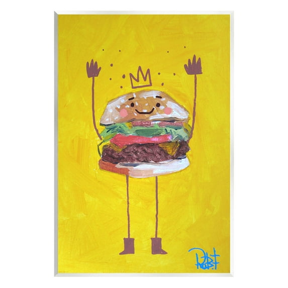 Stupell Industries Smiling Hamburger Crown Food Character Painting Unframed Art Print Wall Art, Design by Robert Filiuta