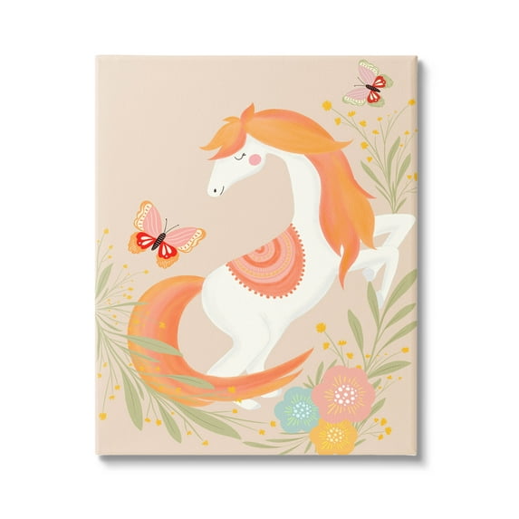 Stupell Industries Smiling Horse Floral Nature Butterflies Graphic Art Gallery Wrapped Canvas Print Wall Art, Design by Nikita Jariwala