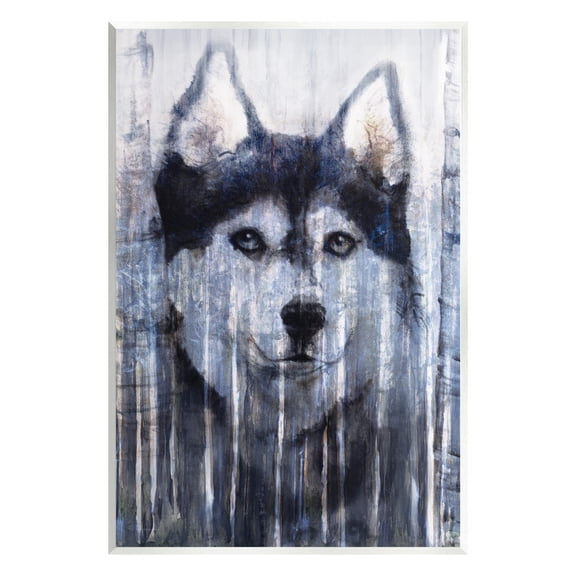 Stupell Industries Smiling Husky Dog Rustic Birch Tree Overlay Graphic Art Unframed Art Print Wall Art, Design by Kamdon Kreations