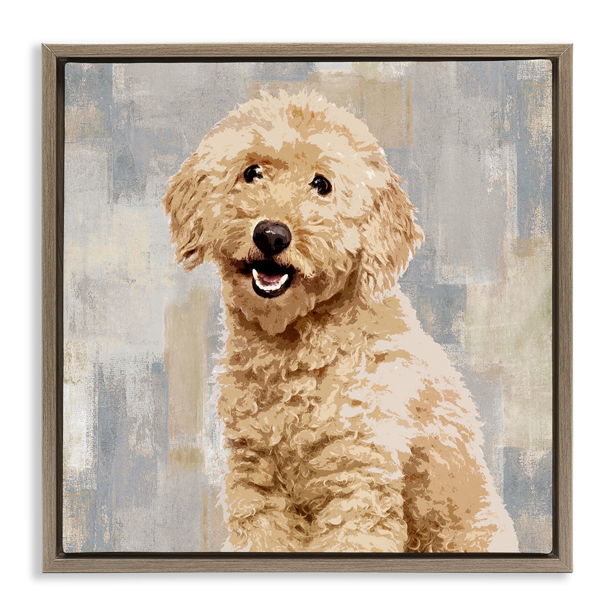 Stupell Industries Smiling Labradoodle Dog Animals & Insects Painting Brown Floater Framed Canvas Art Print Wall Art, 18 x 18