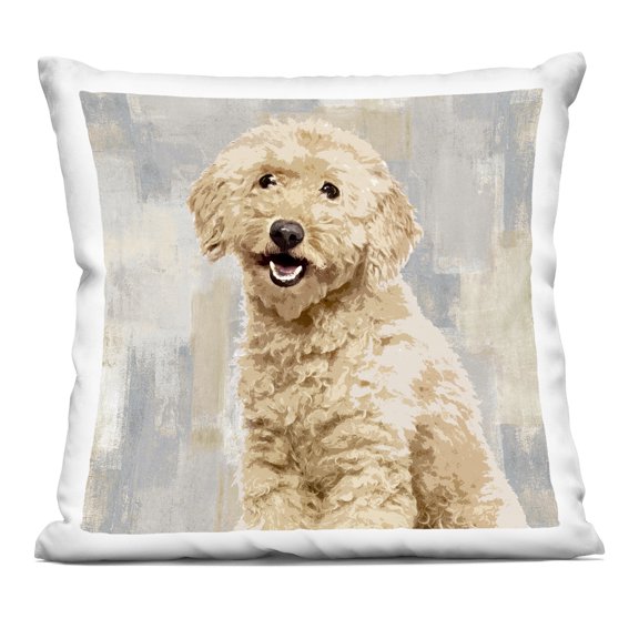 Stupell Ind - Smiling Labradoodle Dog Patchwork Grey Beige Pattern Indoor Pillow by Keri Rodgers