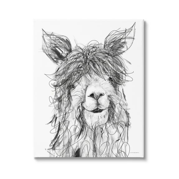 Stupell Industries Smiling Llama Alpaca Shaggy Hair Scribble Drawing Drawing Print Gallery Wrapped Canvas Print Wall Art, Design by Kamdon Kreations