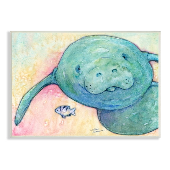 Stupell Industries Smiling Manatee Aquatic Wildlife Fish Rainbow Pattern Painting Unframed Art Print Wall Art, Design by Steve Vanderbosh