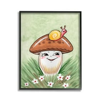 Stupell Industries Smiling Mushroom & Snail Botanical & Floral Painting Black Framed Art Print Wall Art, 11 x 14