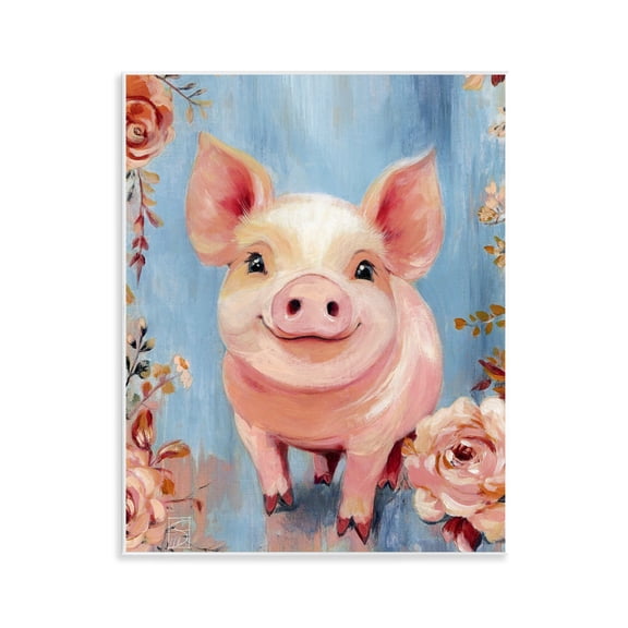 Stupell Industries Smiling Pig & Flowers Wall Plaque Art design by Sara Culpepper, 14 x 11