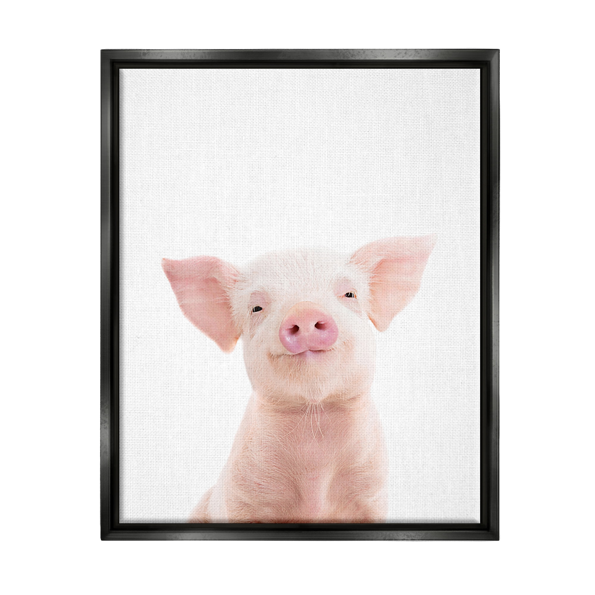 Stupell Industries Smiling Pink Pig Animals & Insects Painting Black Floater Framed Art Print Wall Art, 17 x 21