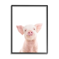 Stupell Industries Smiling Pink Pig Animals & Insects Painting Black Framed Art Print Wall Art, 11 x 14