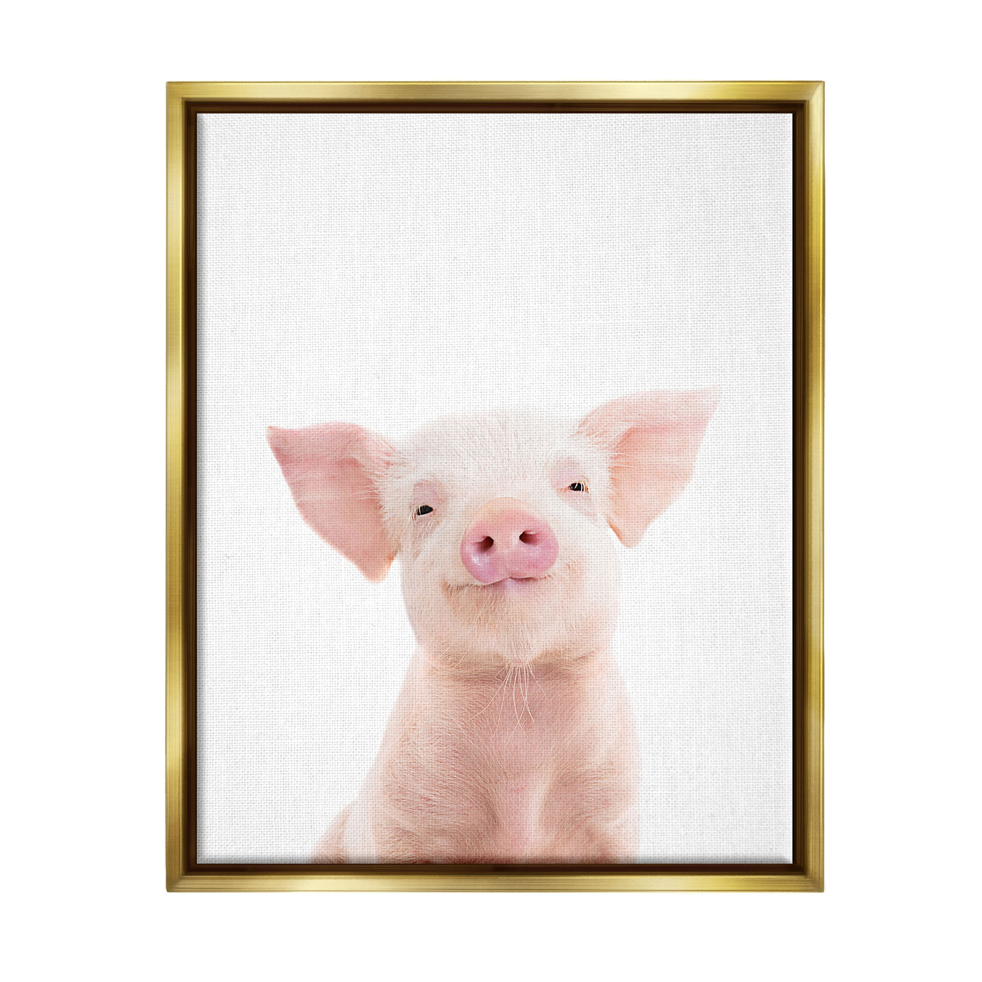 Stupell Industries Smiling Pink Pig Animals & Insects Painting Gold Floater Framed Art Print Wall Art, 25 x 31