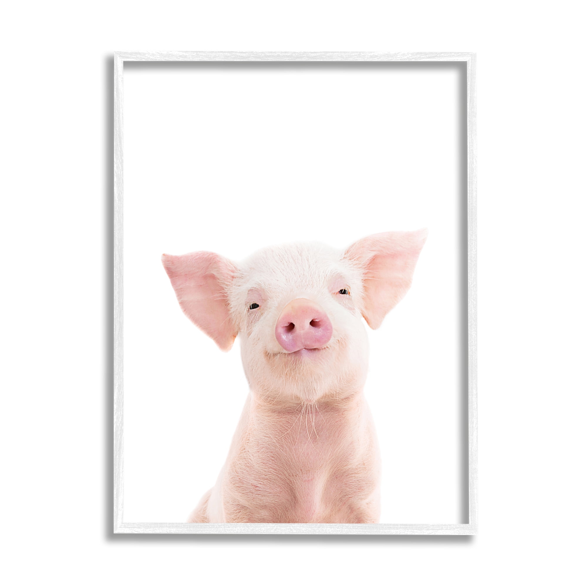 Stupell Industries Smiling Pink Pig Animals & Insects Painting White Framed Art Print Wall Art, 16 x 20