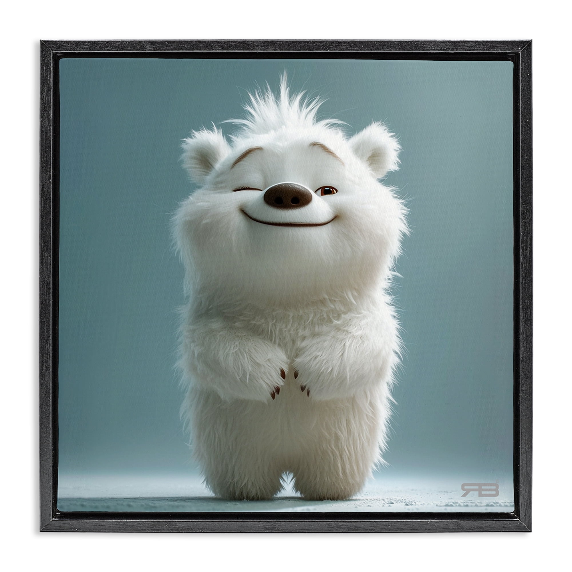 Stupell Industries Smiling Polar Bear Cub Animals Painting Black Floater Framed Canvas Art Print Wall Art, 25 x 25