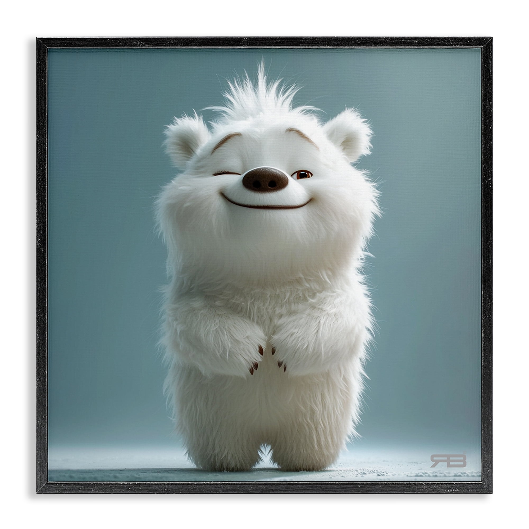 Stupell Industries Smiling Polar Bear Cub Animals Painting Black Framed Art Print Wall Art, 24 x 24