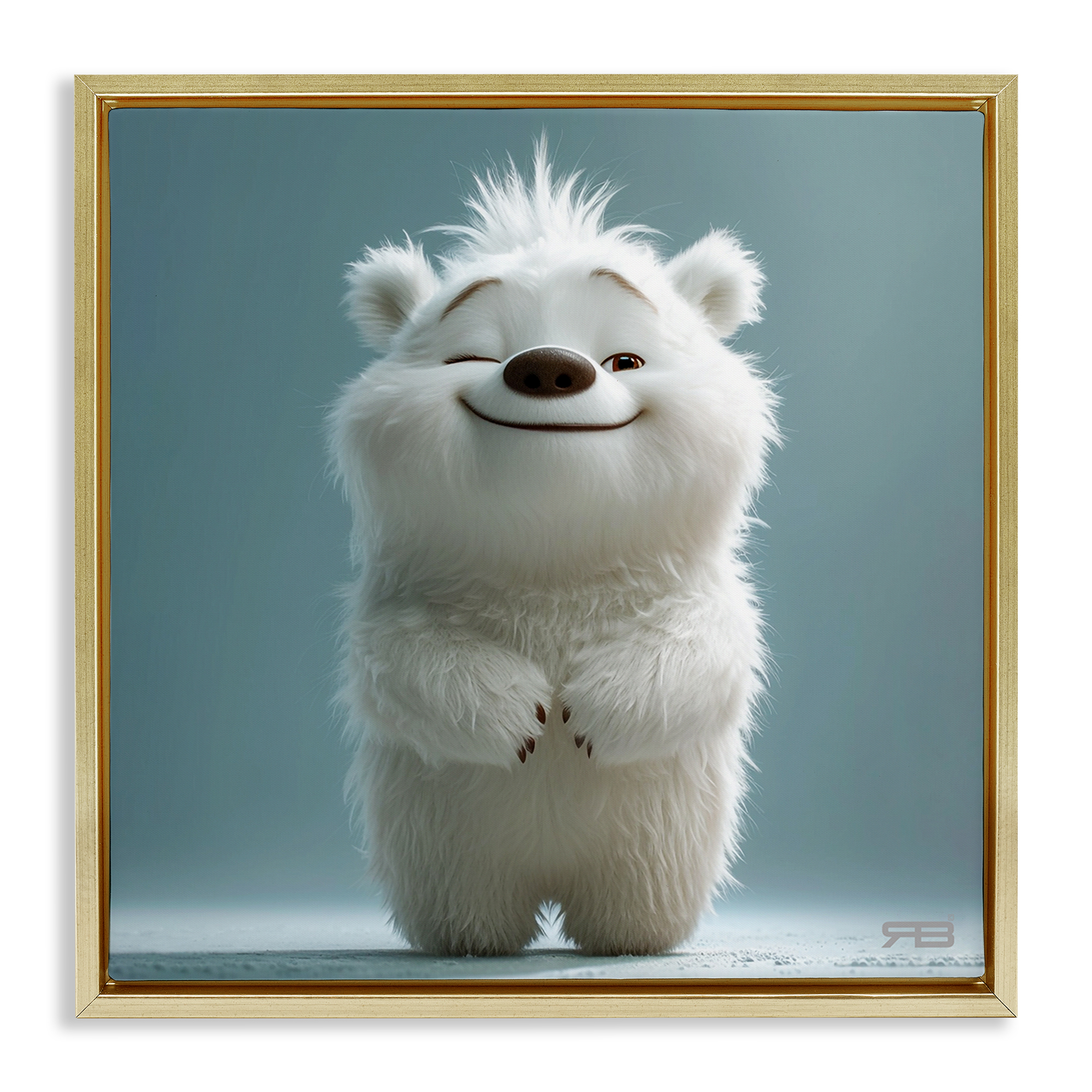 Stupell Industries Smiling Polar Bear Cub Animals Painting Gold Floater Framed Canvas Art Print Wall Art, 25 x 25