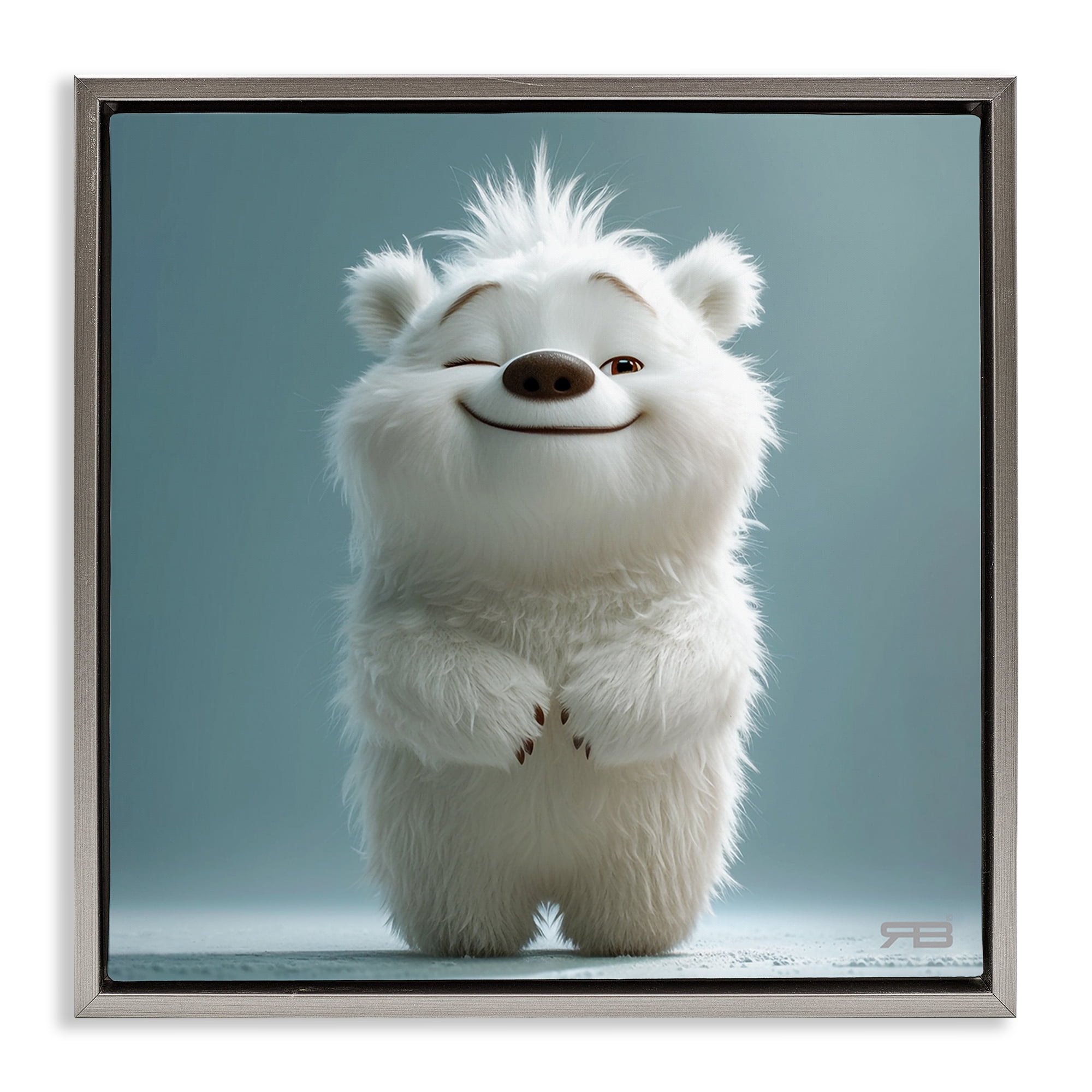 Stupell Industries Smiling Polar Bear Cub Animals Painting Gray Floater Framed Canvas Art Print Wall Art, 25 x 25