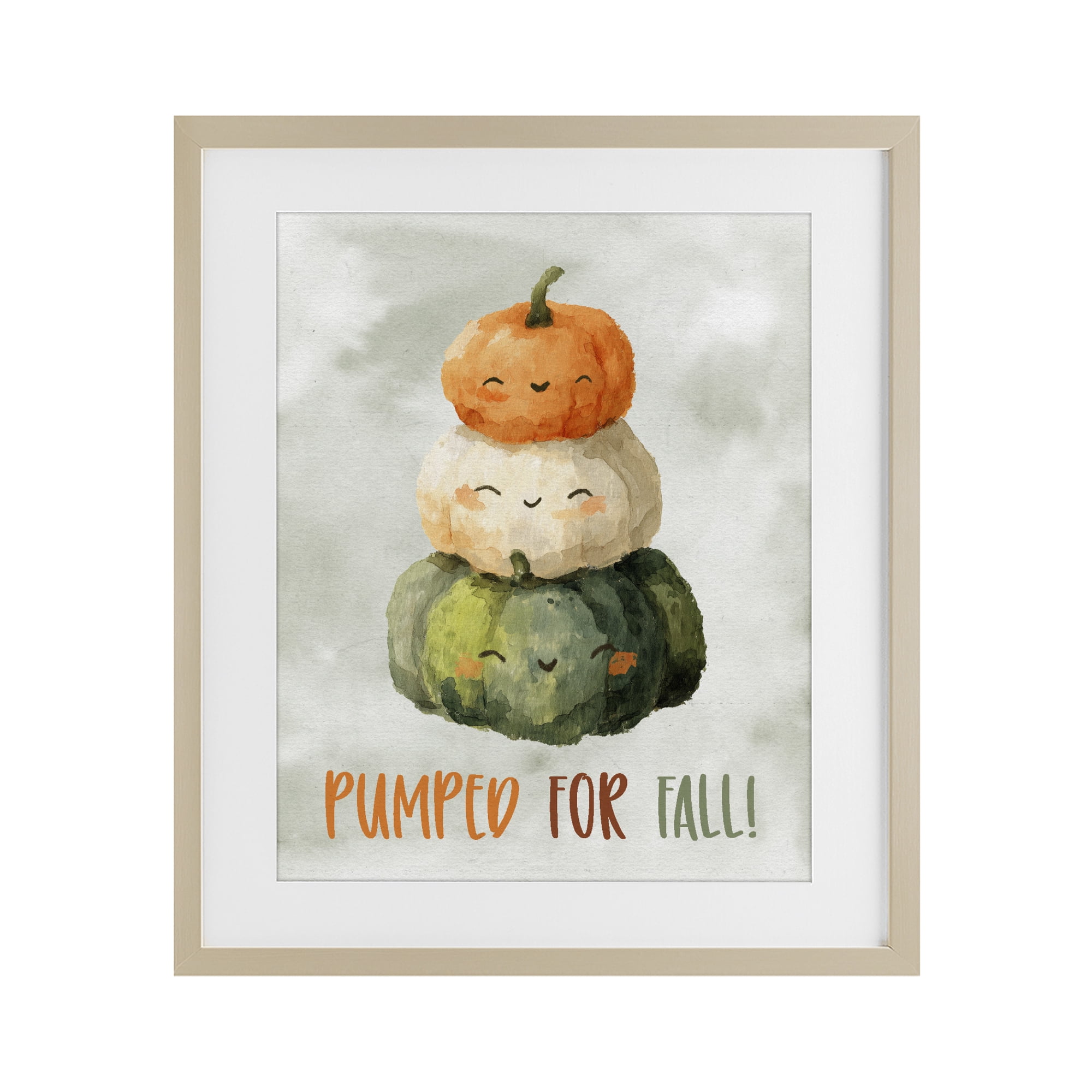 Stupell Industries Smiling Pumpkins Pumped For Fall Birch Framed Print Under Glass, design by Ziwei Li
