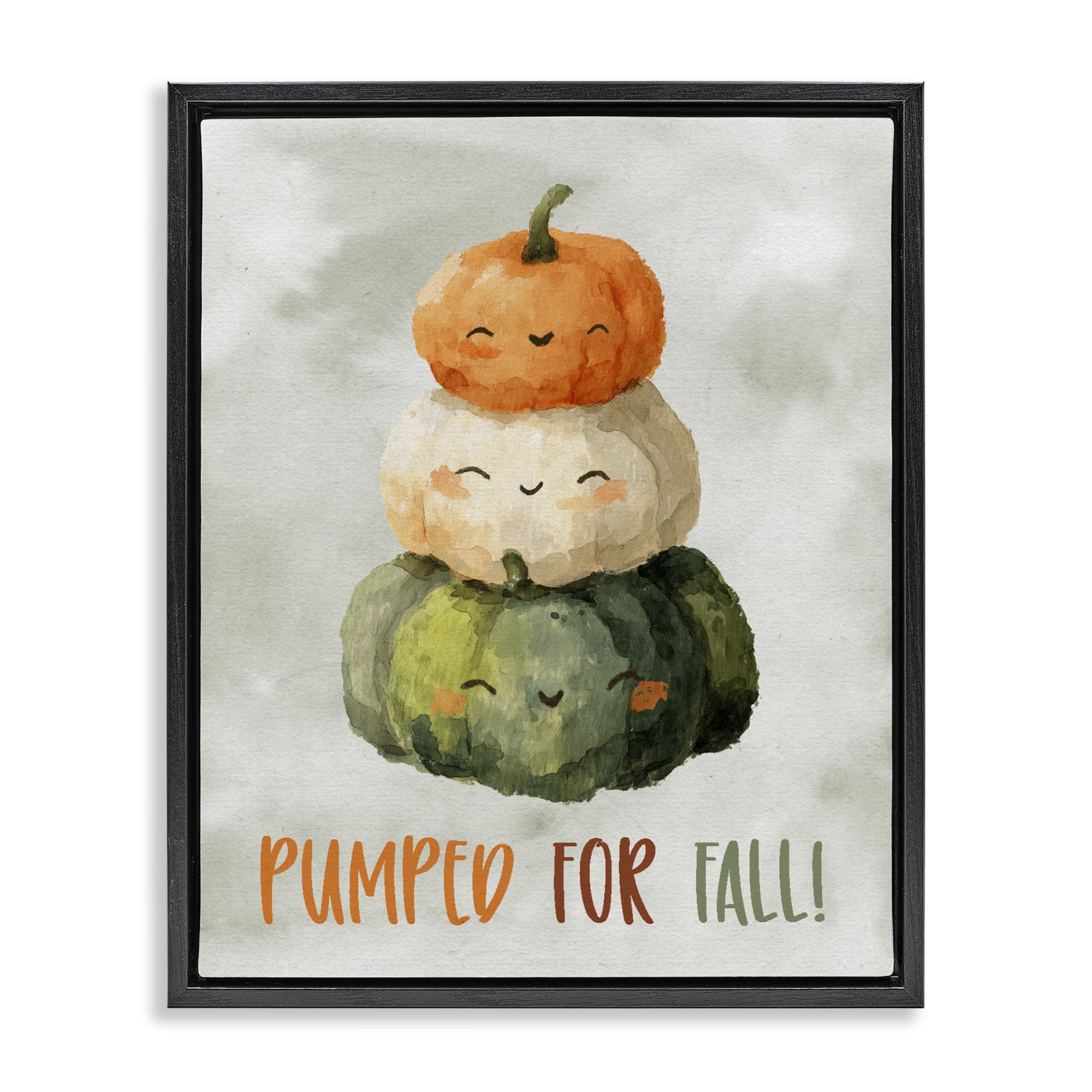 Stupell Industries Smiling Pumpkins Pumped For Fall Black Framed Floater Canvas Wall Art, design by Ziwei Li