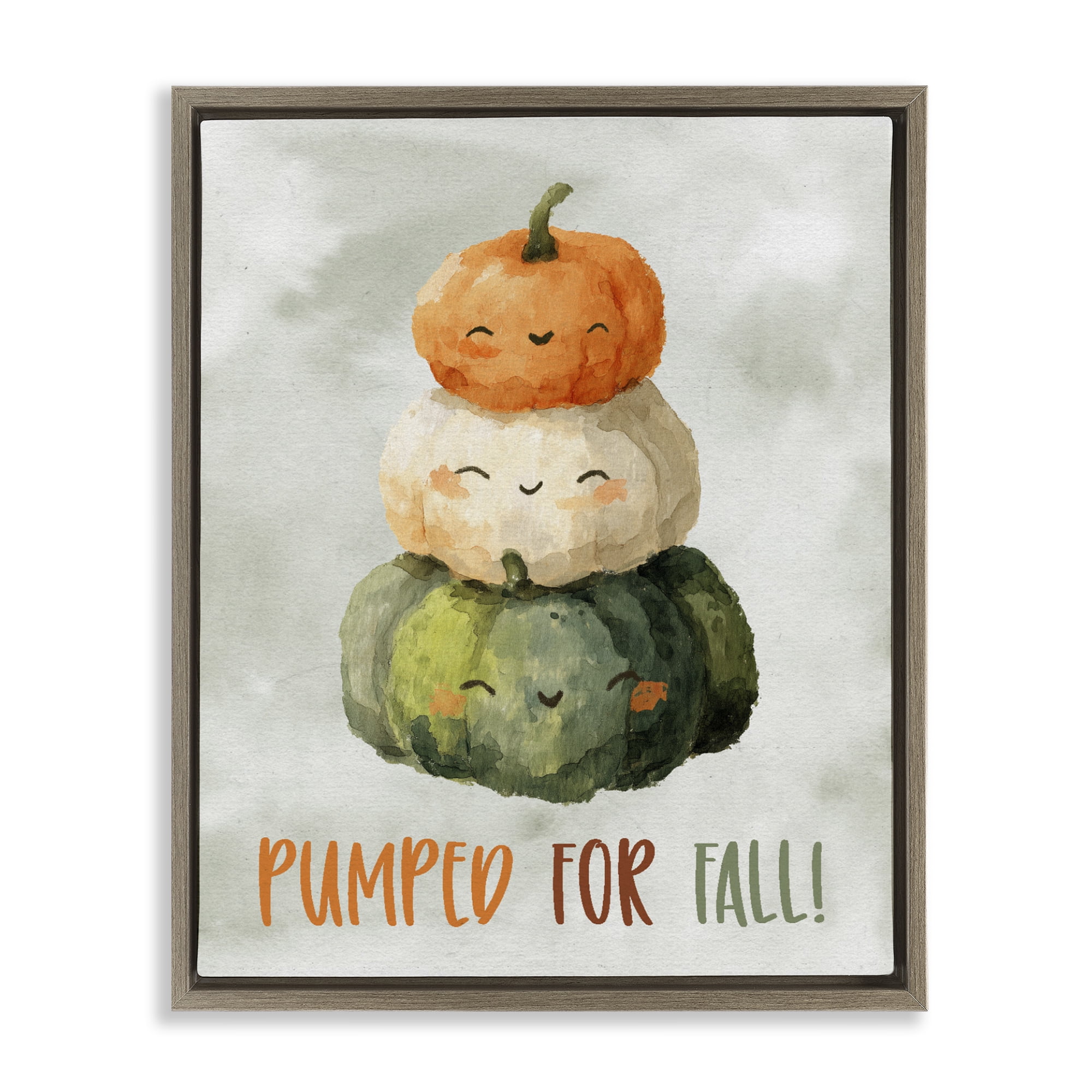 Stupell Industries Smiling Pumpkins Pumped For Fall Brown Framed Floater Canvas Wall Art, design by Ziwei Li