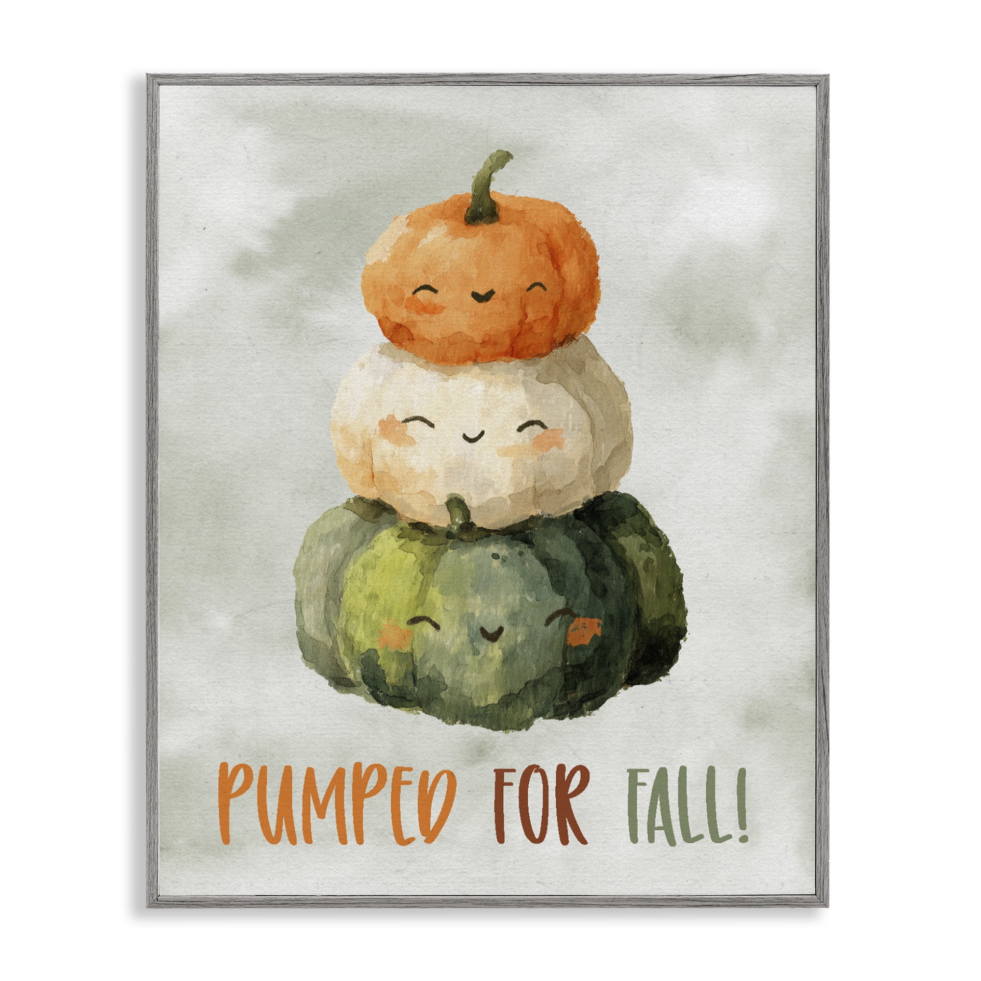 Stupell Industries Smiling Pumpkins Pumped For Fall Gray Framed Giclee Art, design by Ziwei Li