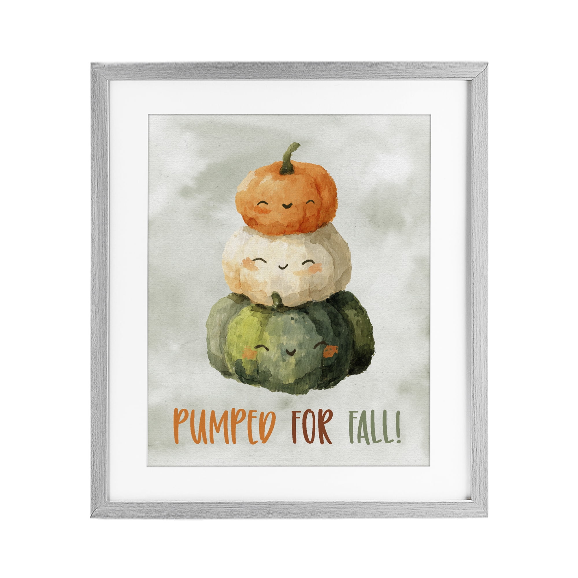 Stupell Industries Smiling Pumpkins Pumped For Fall Gray Framed Print Under Glass, design by Ziwei Li