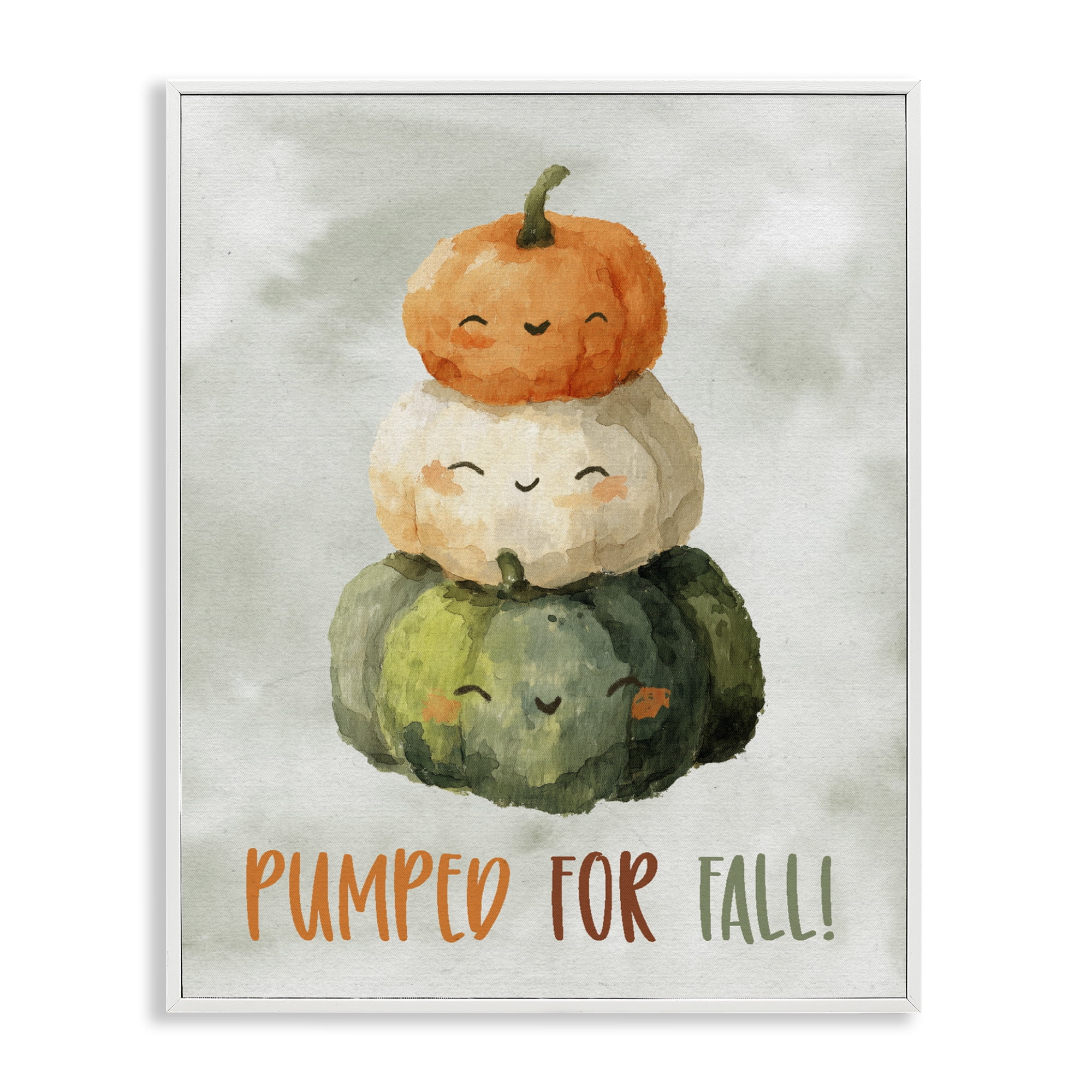 Stupell Industries Smiling Pumpkins Pumped For Fall White Framed Giclee Art, design by Ziwei Li
