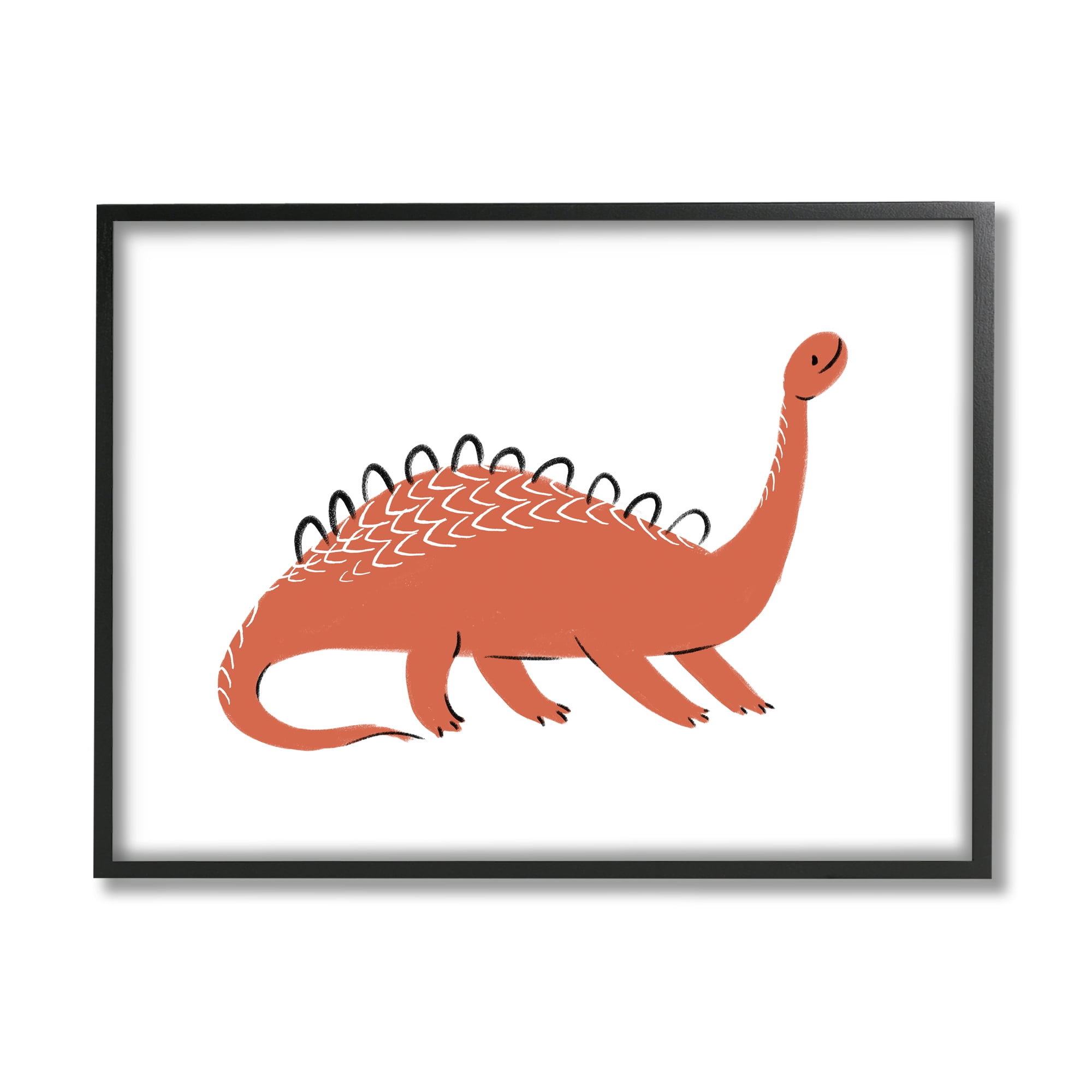 Stupell Industries Smiling Red Dinosaur Long Neck Kids' Reptile Animals & Insects Painting Black Framed Art Print Wall Art, 11 x 14