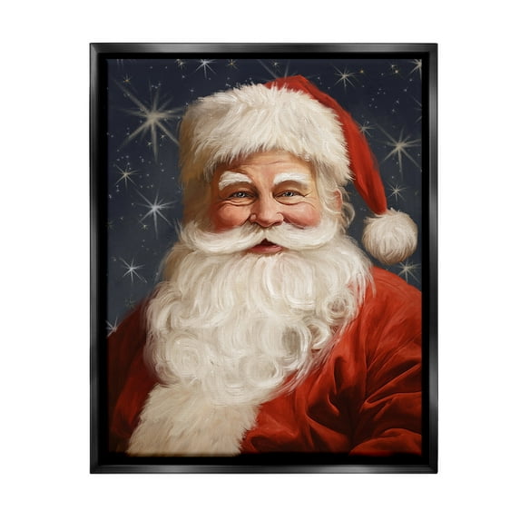 Stupell Industries Smiling Santa Claus Portrait Holiday Painting Black Floater Framed Canvas Art Print Wall Art, 17 x 21