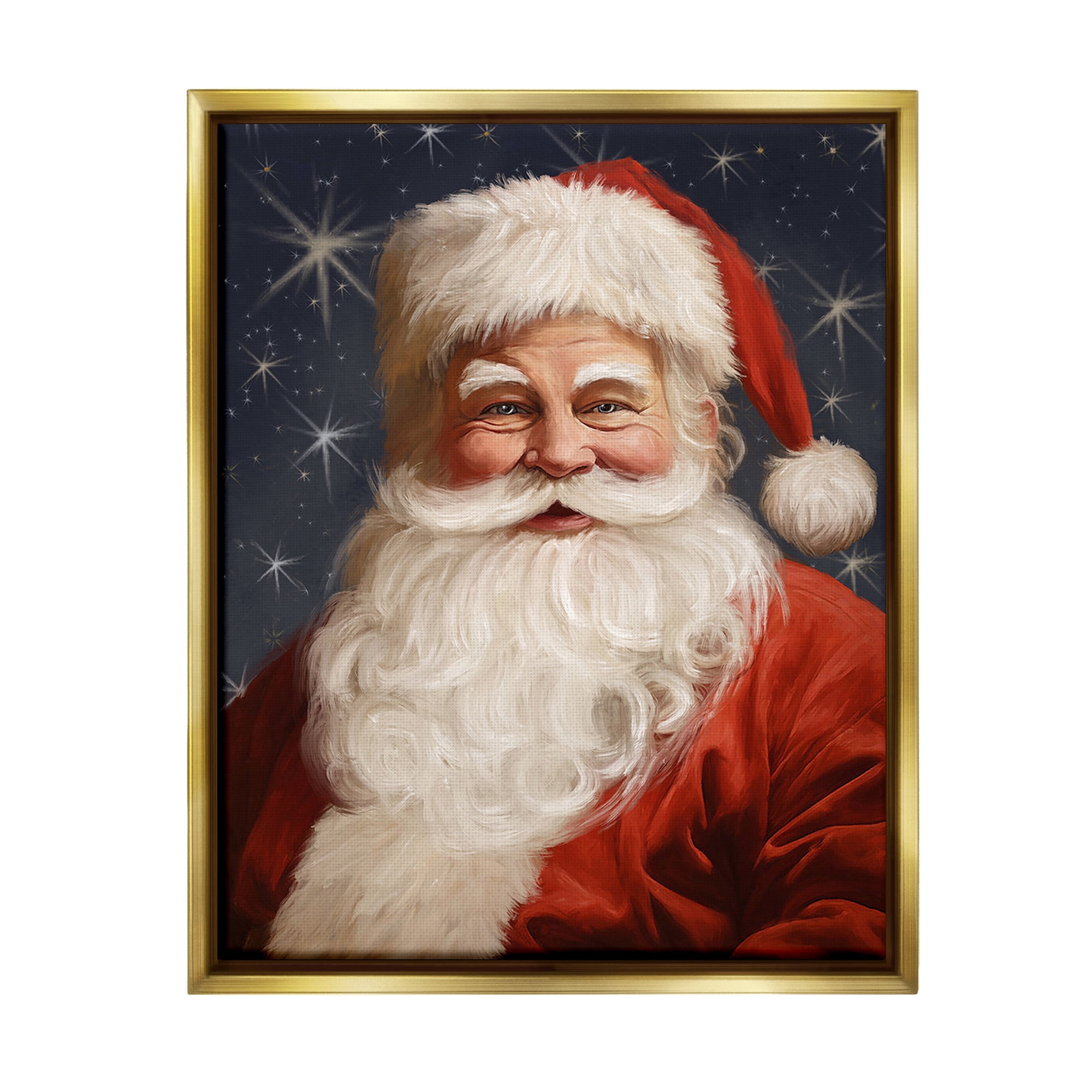 Stupell Industries Smiling Santa Claus Portrait Holiday Painting Gold Floater Framed Canvas Art Print Wall Art, 17 x 21