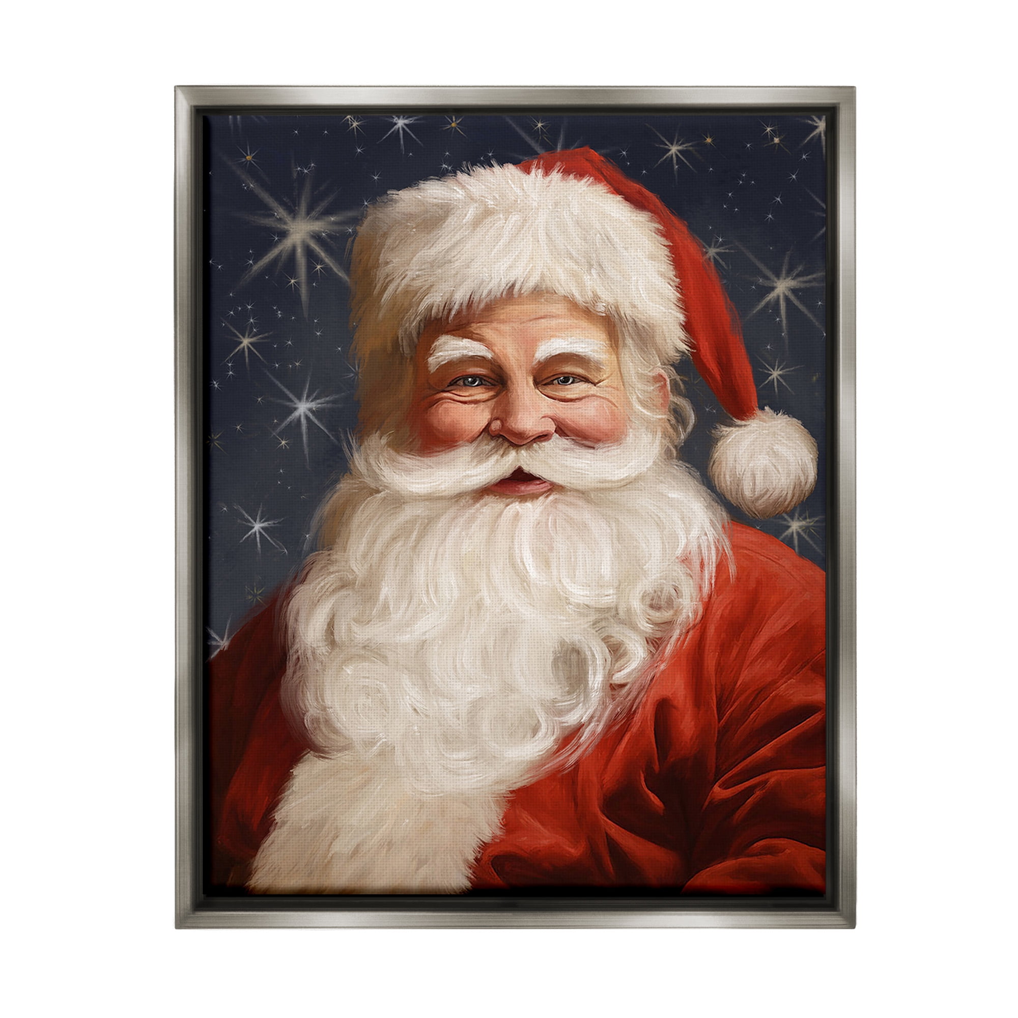 Stupell Industries Smiling Santa Claus Portrait Holiday Painting Gray Floater Framed Canvas Art Print Wall Art, 25 x 31