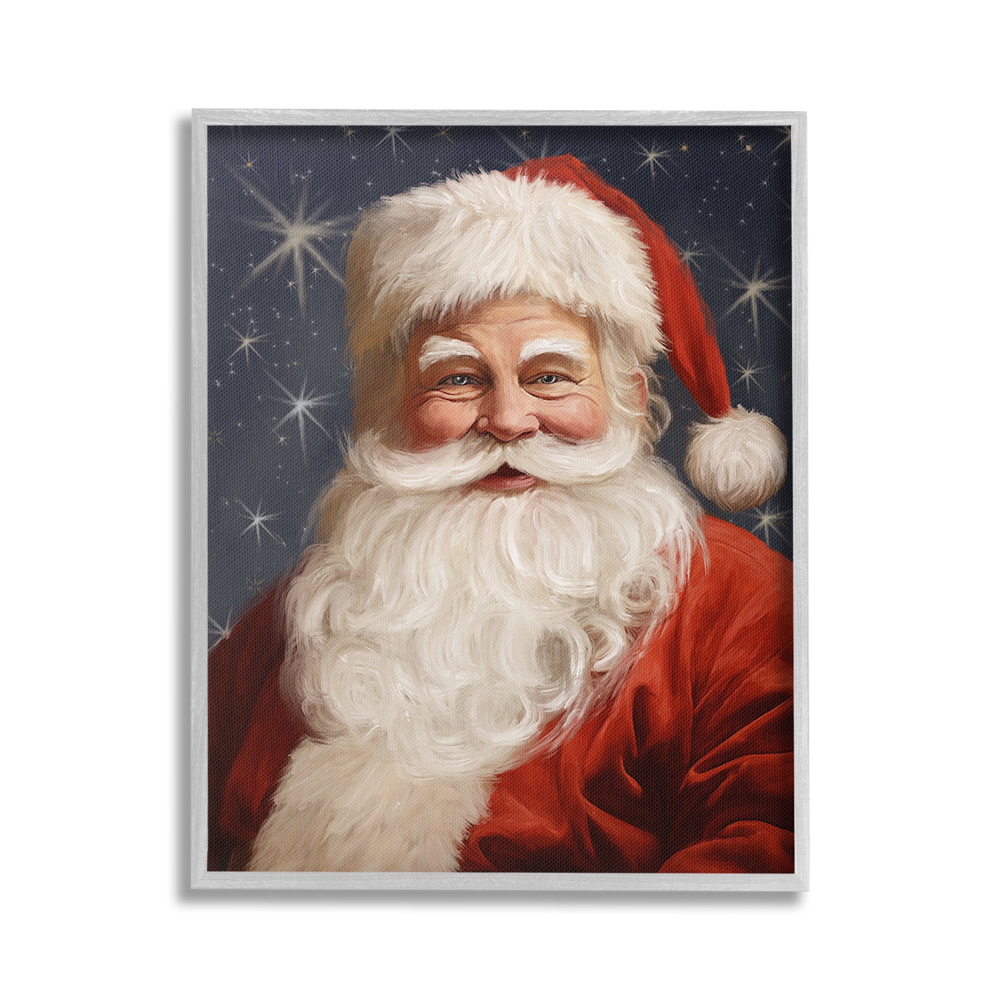 Stupell Industries Smiling Santa Claus Portrait Holiday Painting Gray Framed Art Print Wall Art, 24 x 30