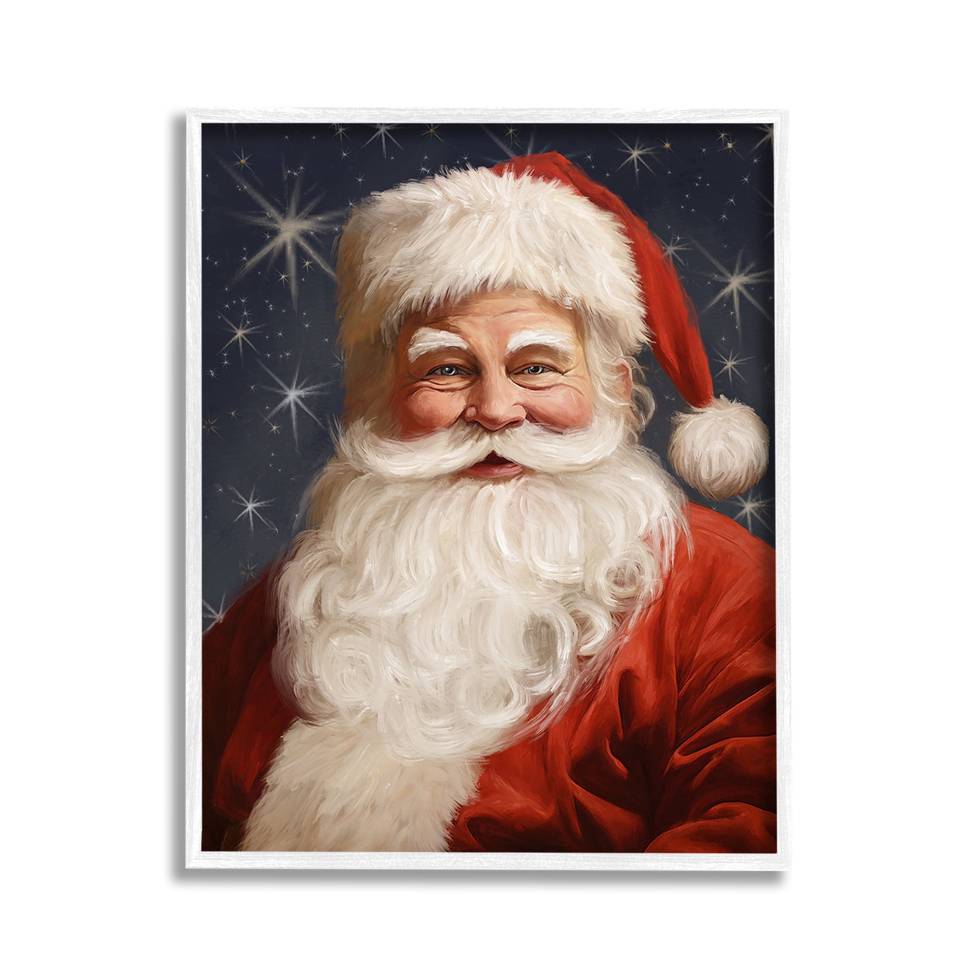 Stupell Industries Smiling Santa Claus Portrait Holiday Painting White Framed Art Print Wall Art, 11 x 14