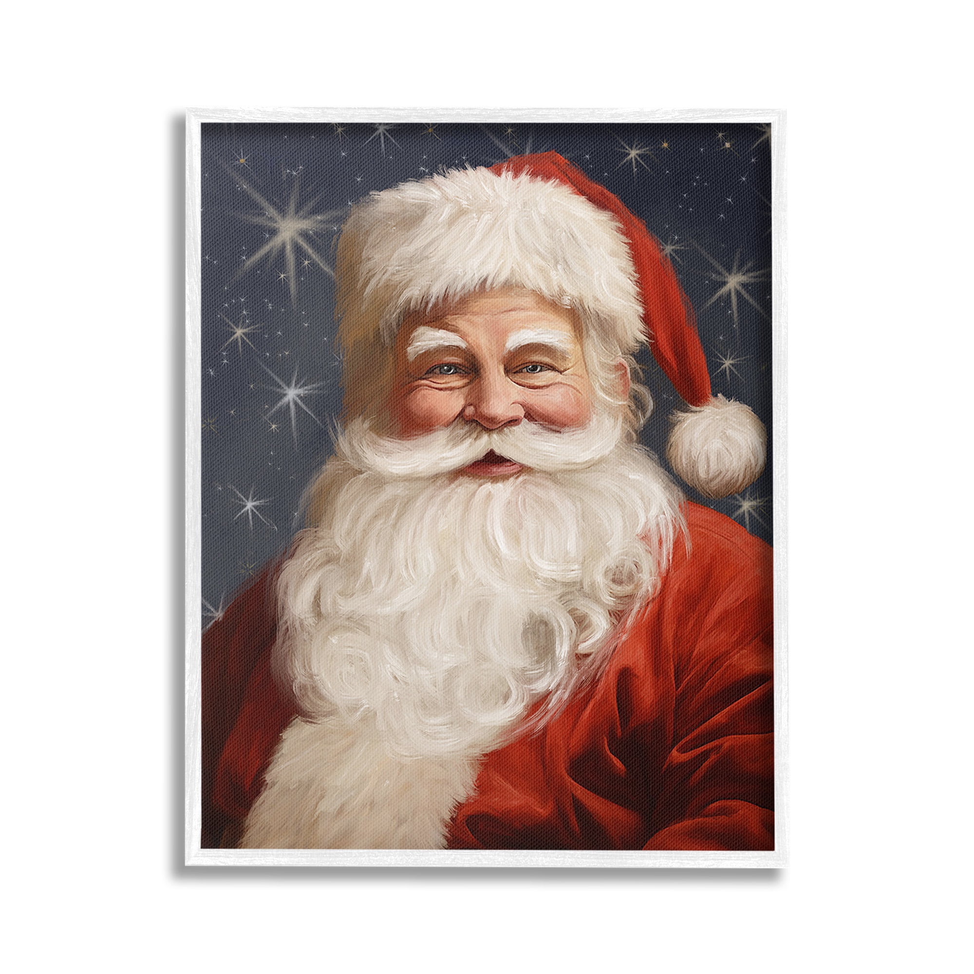 Stupell Industries Smiling Santa Claus Portrait Holiday Painting White Framed Art Print Wall Art, 16 x 20