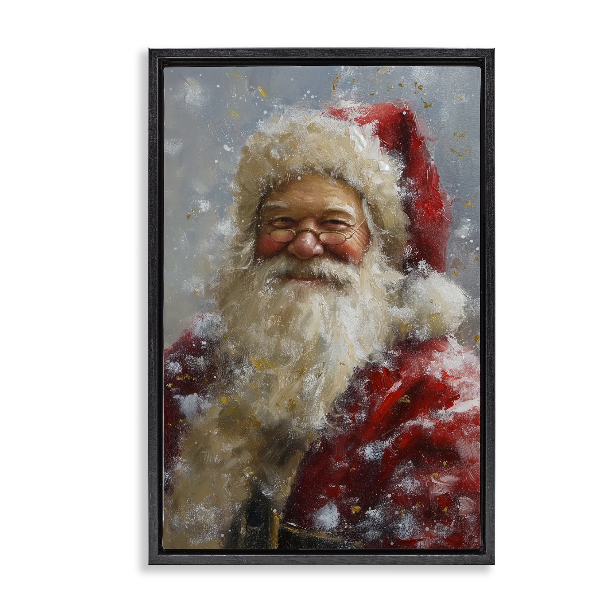 Stupell Industries Smiling Santa Portrait Holiday Painting Black Floater Framed Art Print Wall Art, 17 x 25