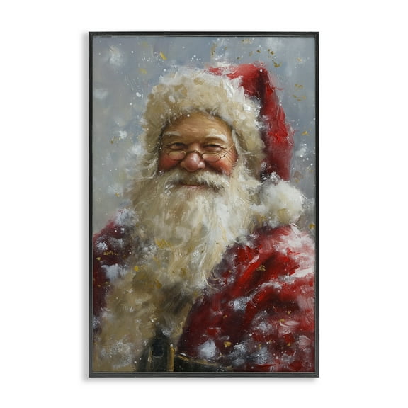Stupell Industries Smiling Santa Portrait Holiday Painting Black Framed Art Print Wall Art, 16 x 24