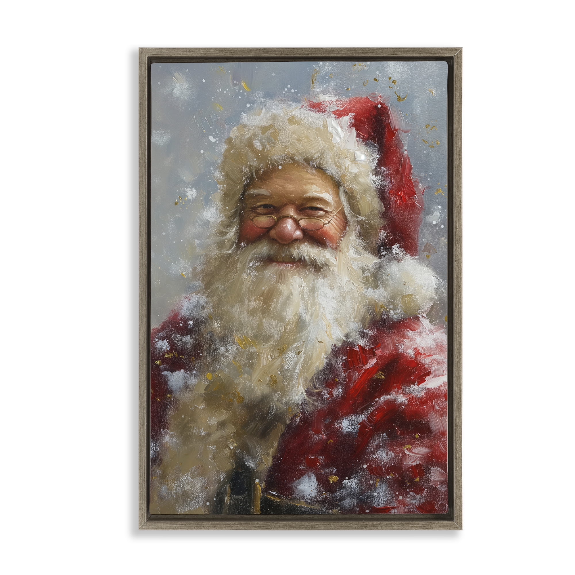 Stupell Industries Smiling Santa Portrait Holiday Painting Brown Floater Framed Art Print Wall Art, 21 x 31