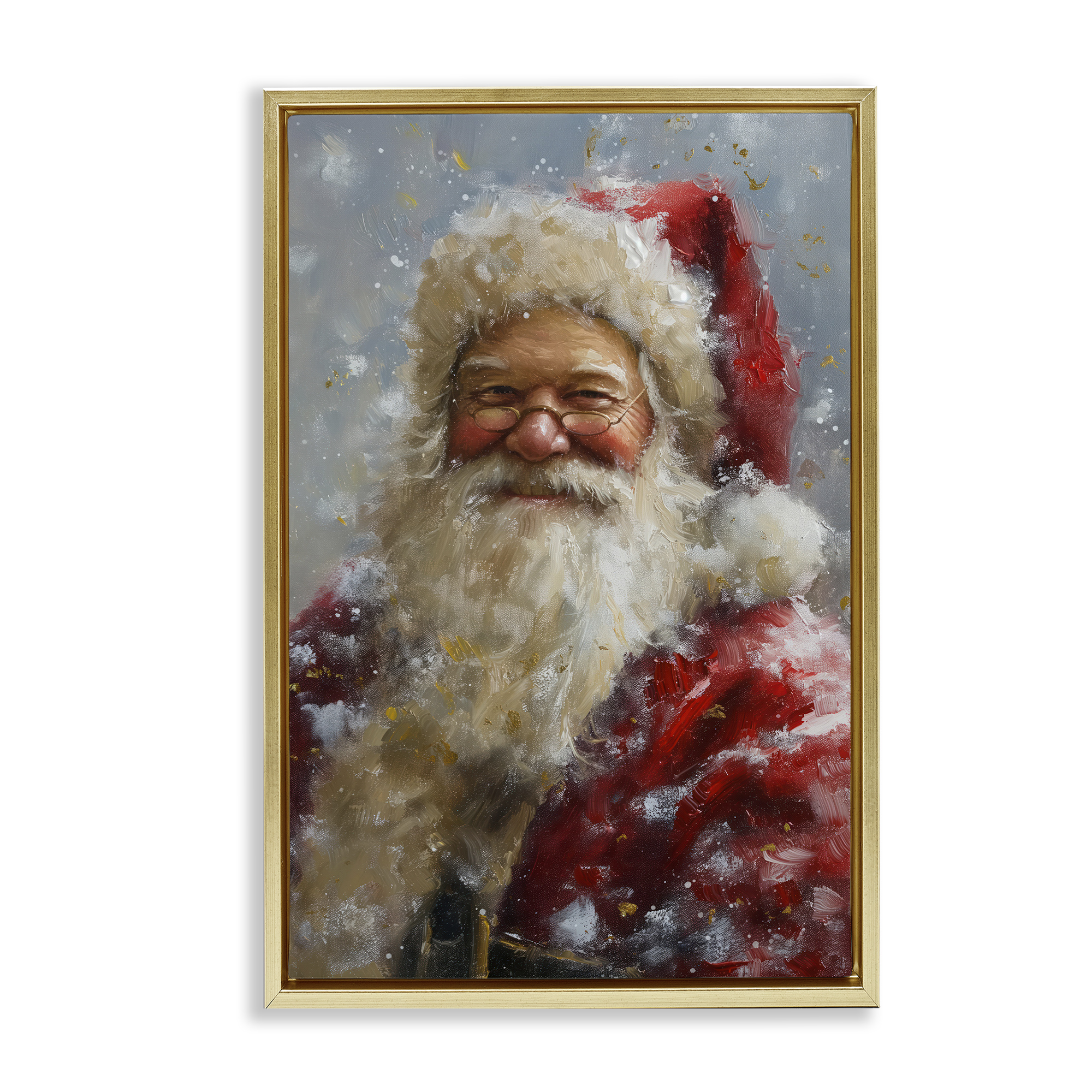 Stupell Industries Smiling Santa Portrait Holiday Painting Gold Floater Framed Art Print Wall Art, 21 x 31