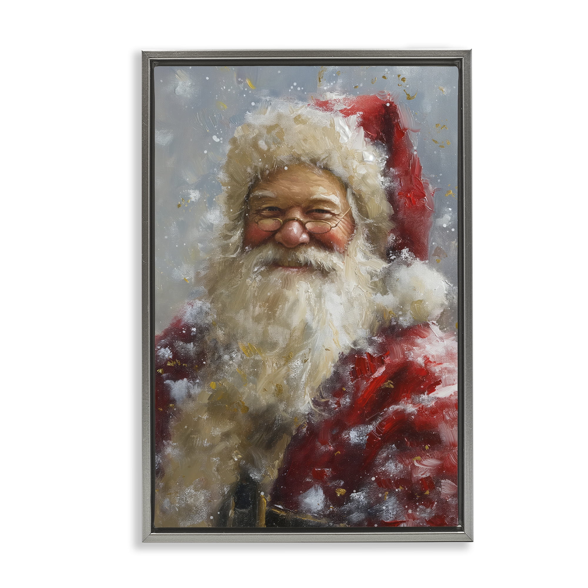 Stupell Industries Smiling Santa Portrait Holiday Painting Gray Floater Framed Art Print Wall Art, 21 x 31