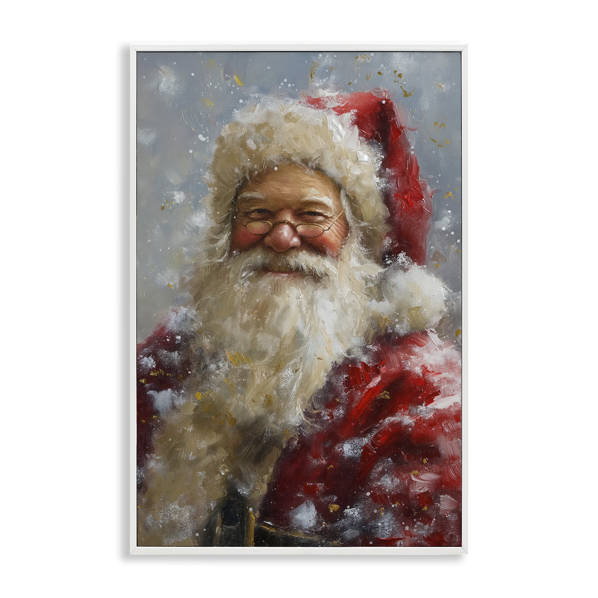 Stupell Industries Smiling Santa Portrait Holiday Painting White Framed Art Print Wall Art, 16 x 24