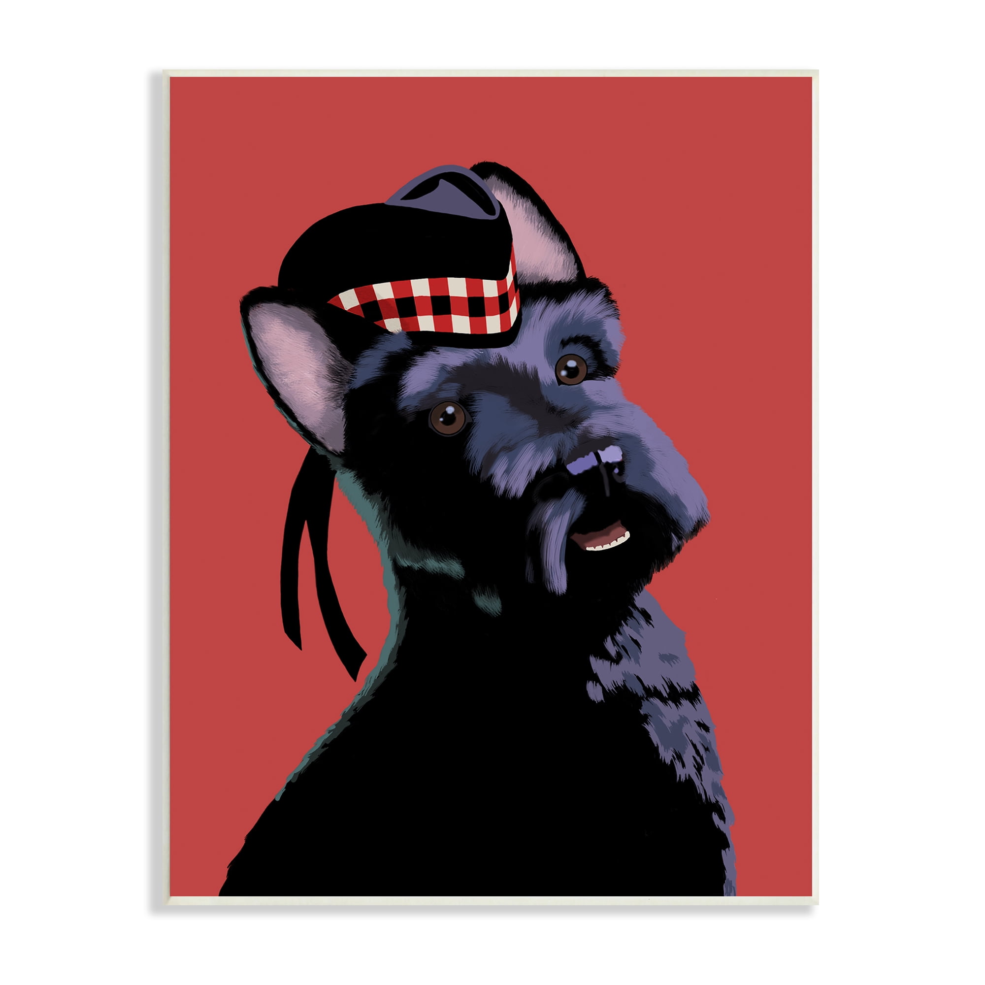 Stupell Industries Smiling Scottish Terrier in Red Plaid Hat, 10 x 15, Designed by Sally Springer Griffith