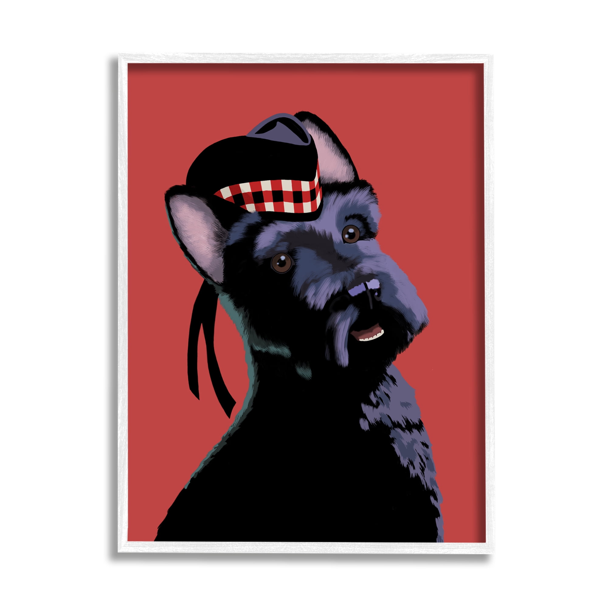 Stupell Industries Smiling Scottish Terrier in Red Plaid Hat, 16 x 20, Designed by Sally Springer Griffith