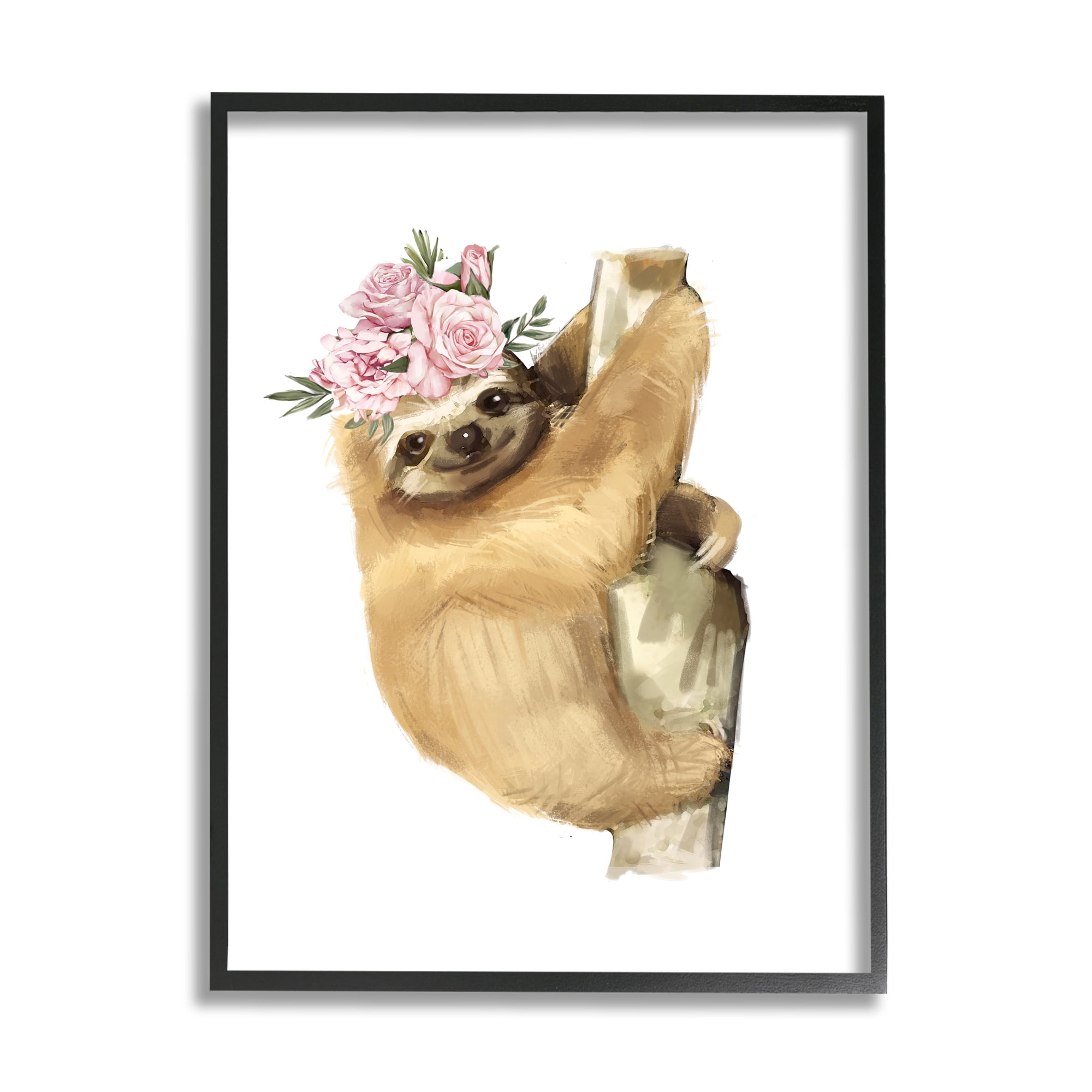 Stupell Industries Smiling Sloth Chic Pink Floral Crown Wild Animal, 11 x 14, Designed by Ziwei Li