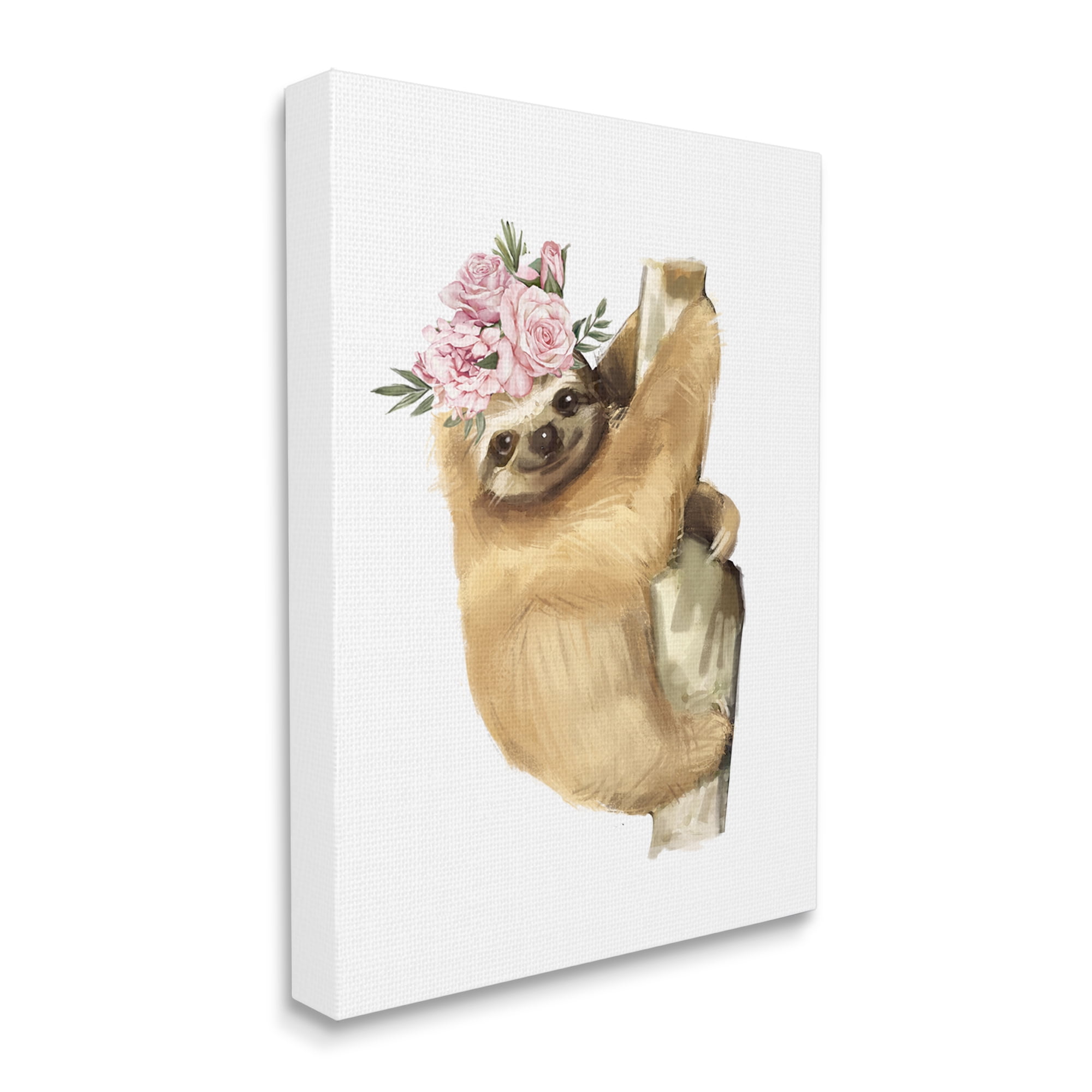 Stupell Industries Smiling Sloth Chic Pink Floral Crown Wild Animal, 24 x 30, Designed by Ziwei Li
