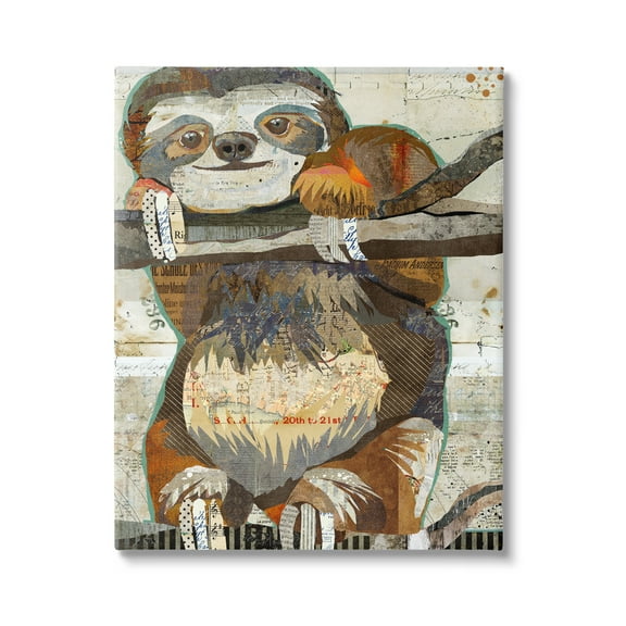 Stupell Industries Smiling Sloth Patchwork Collage Jungle Animal Portrait Graphic Art Gallery Wrapped Canvas Print Wall Art, Design by Traci Anderson