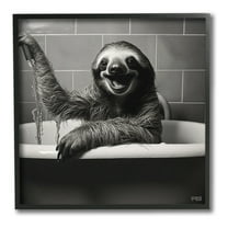 Stupell Industries Smiling Sloth in Tub Animals & Insects Painting Black Framed Art Print Wall Art, 12 x 12