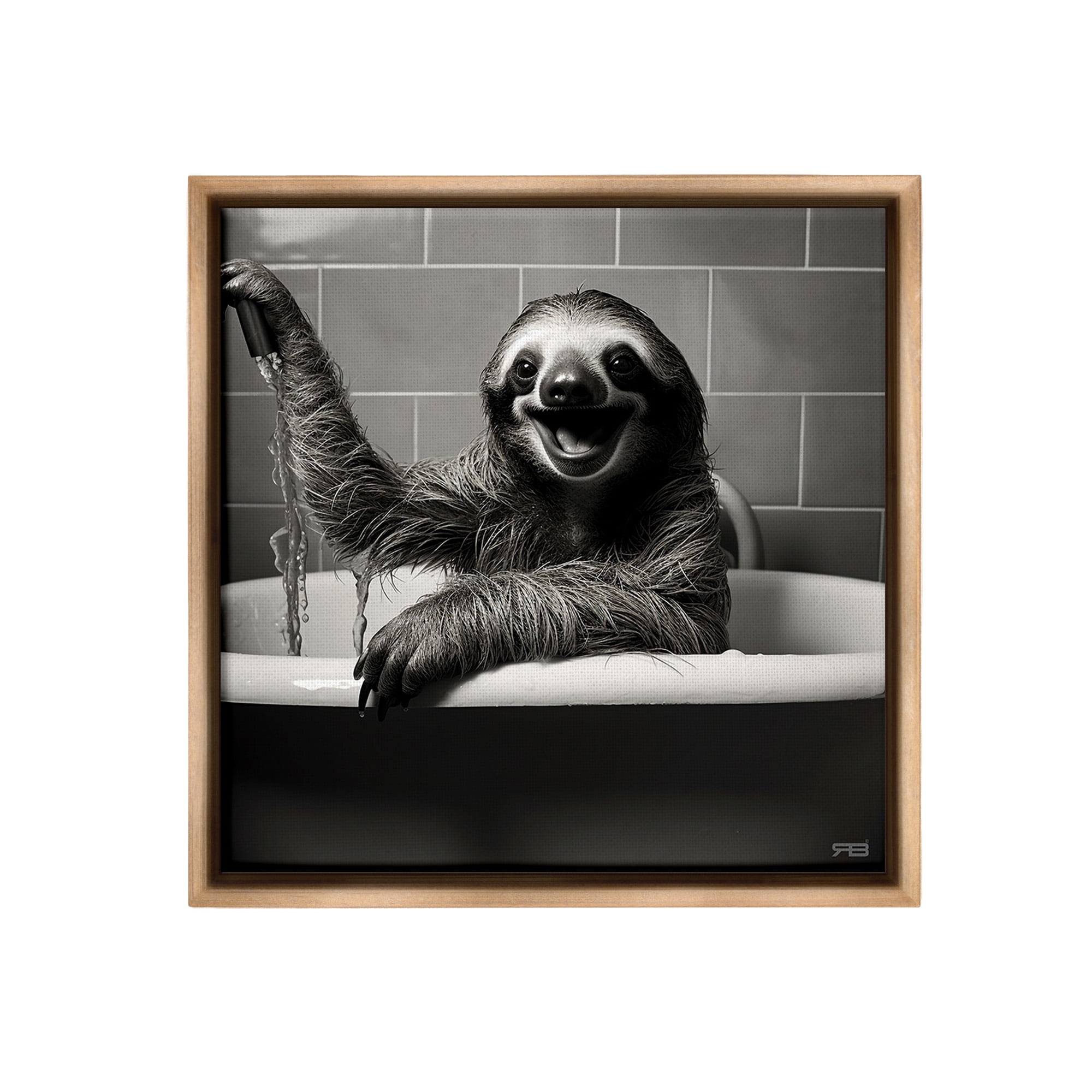Stupell Industries Smiling Sloth in Tub Animals & Insects Painting Brown Floater Framed Canvas Art Print Wall Art, 18 x 18