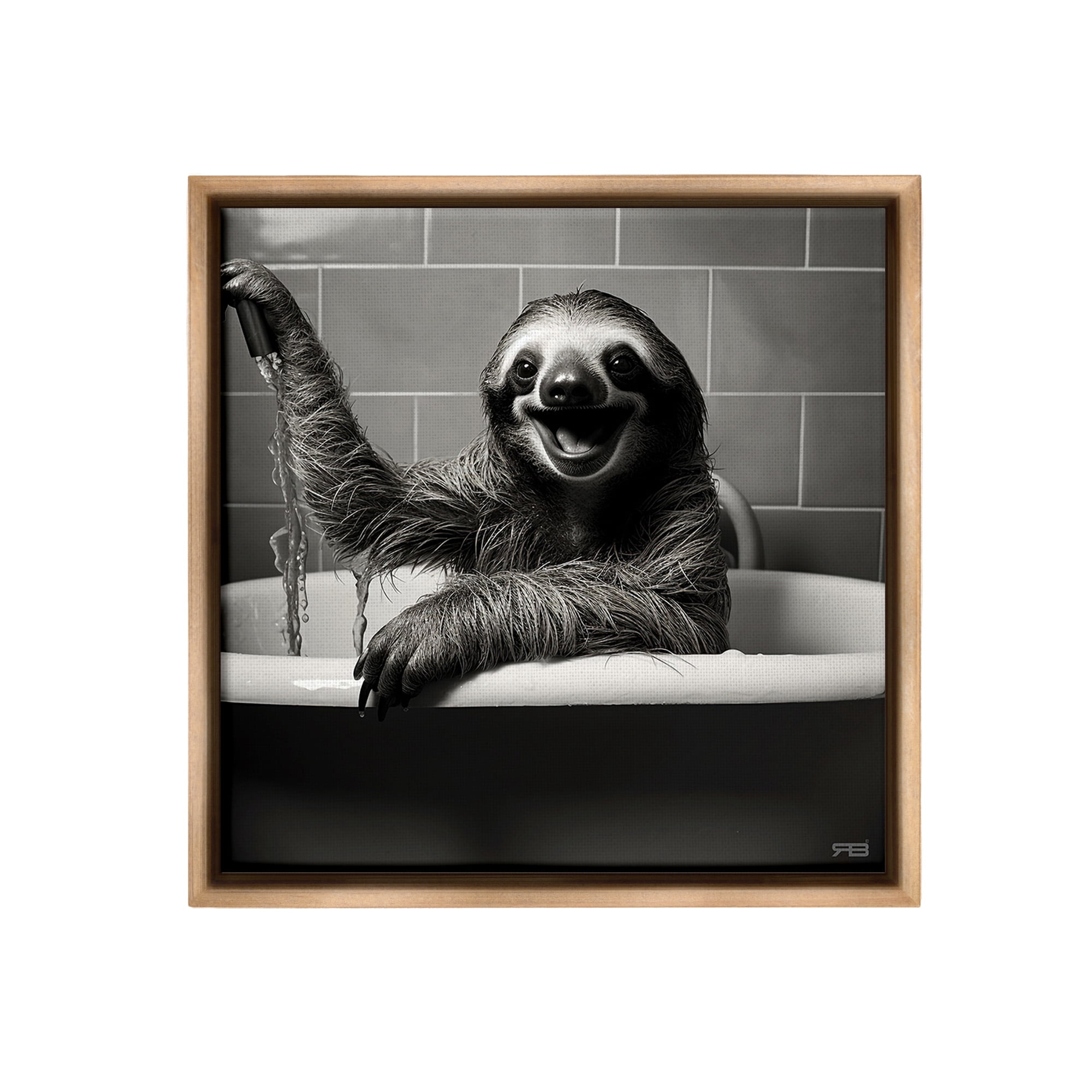 Stupell Industries Smiling Sloth in Tub Animals & Insects Painting Brown Floater Framed Canvas Art Print Wall Art, 25 x 25