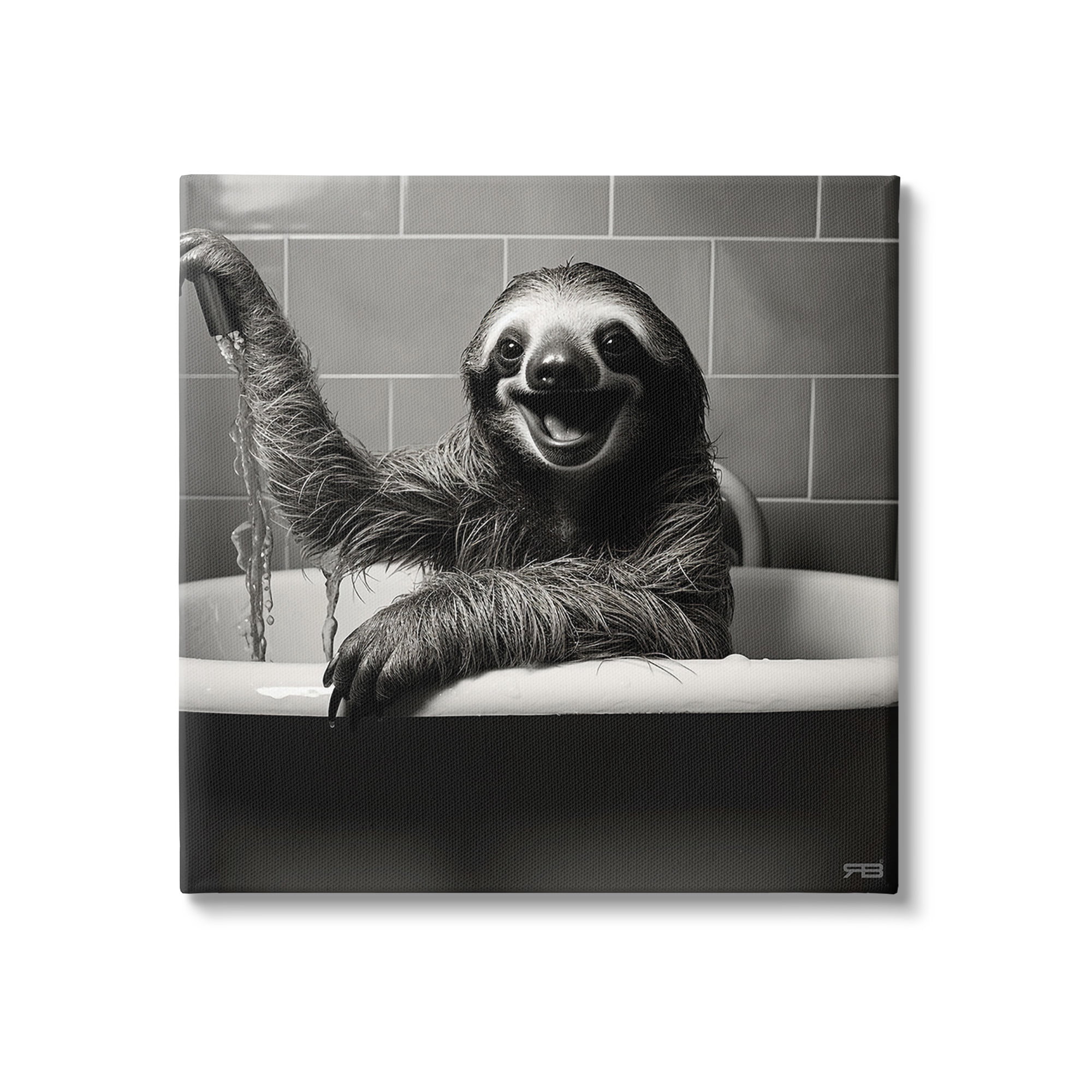 Stupell Industries Smiling Sloth in Tub Animals & Insects Painting Gallery Wrapped Canvas Art Print Wall Art, 36 x 36
