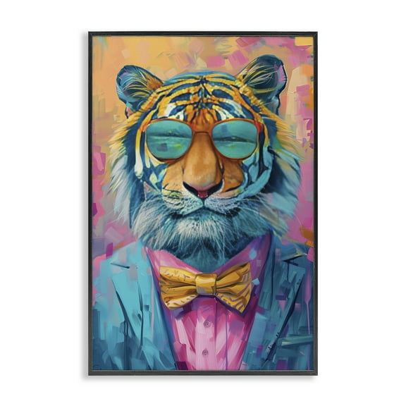 Stupell Industries Smiling Snazzy Tiger Animals Painting Black Framed Art Print Wall Art, 12 x 18