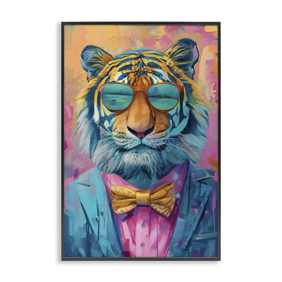 Stupell Industries Smiling Snazzy Tiger Animals Painting Black Framed Art Print Wall Art, 20 x 30