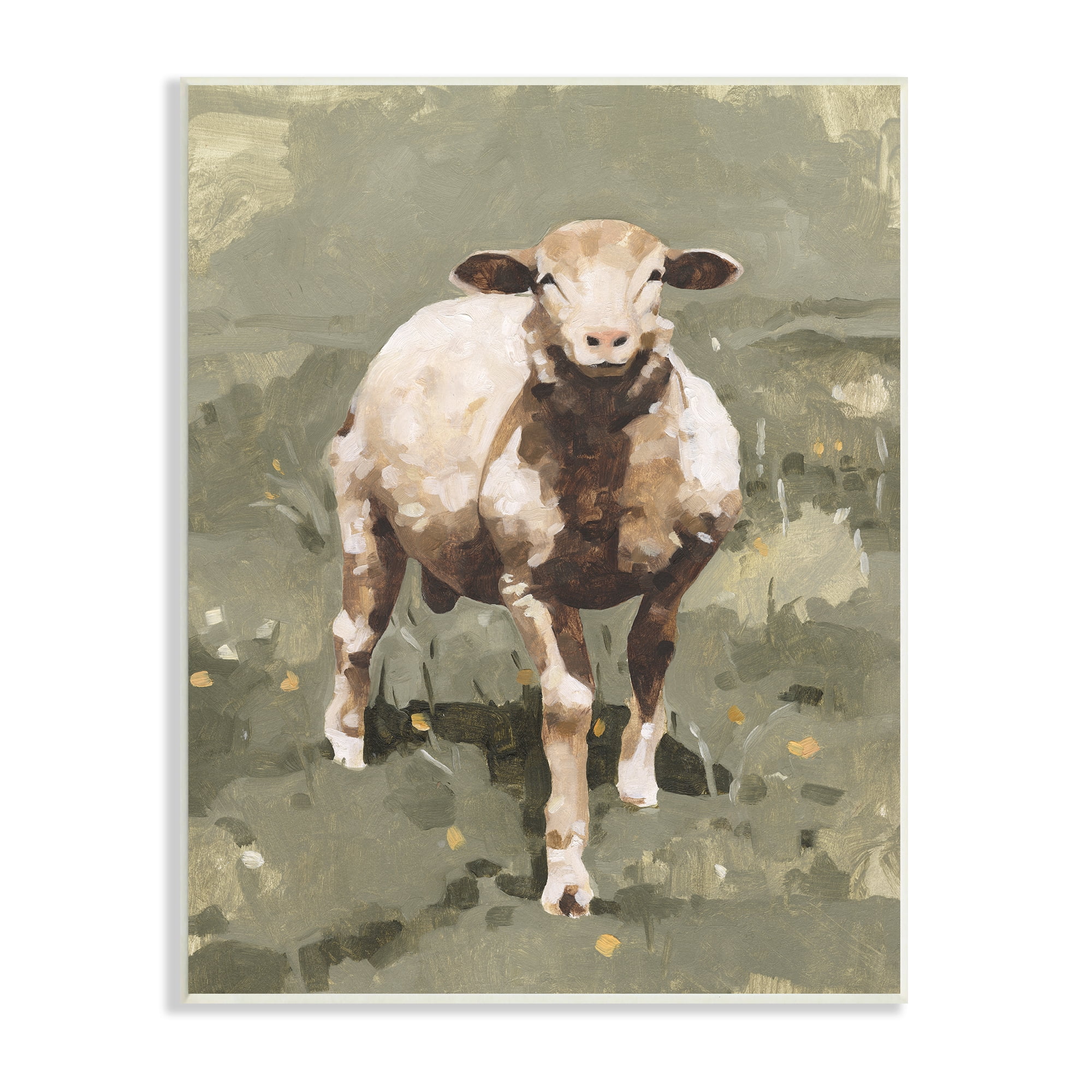 Stupell Industries Smiling Spring Sheep Green Dandelion Farm Field, 10 x 15, Designed by Emma Caroline