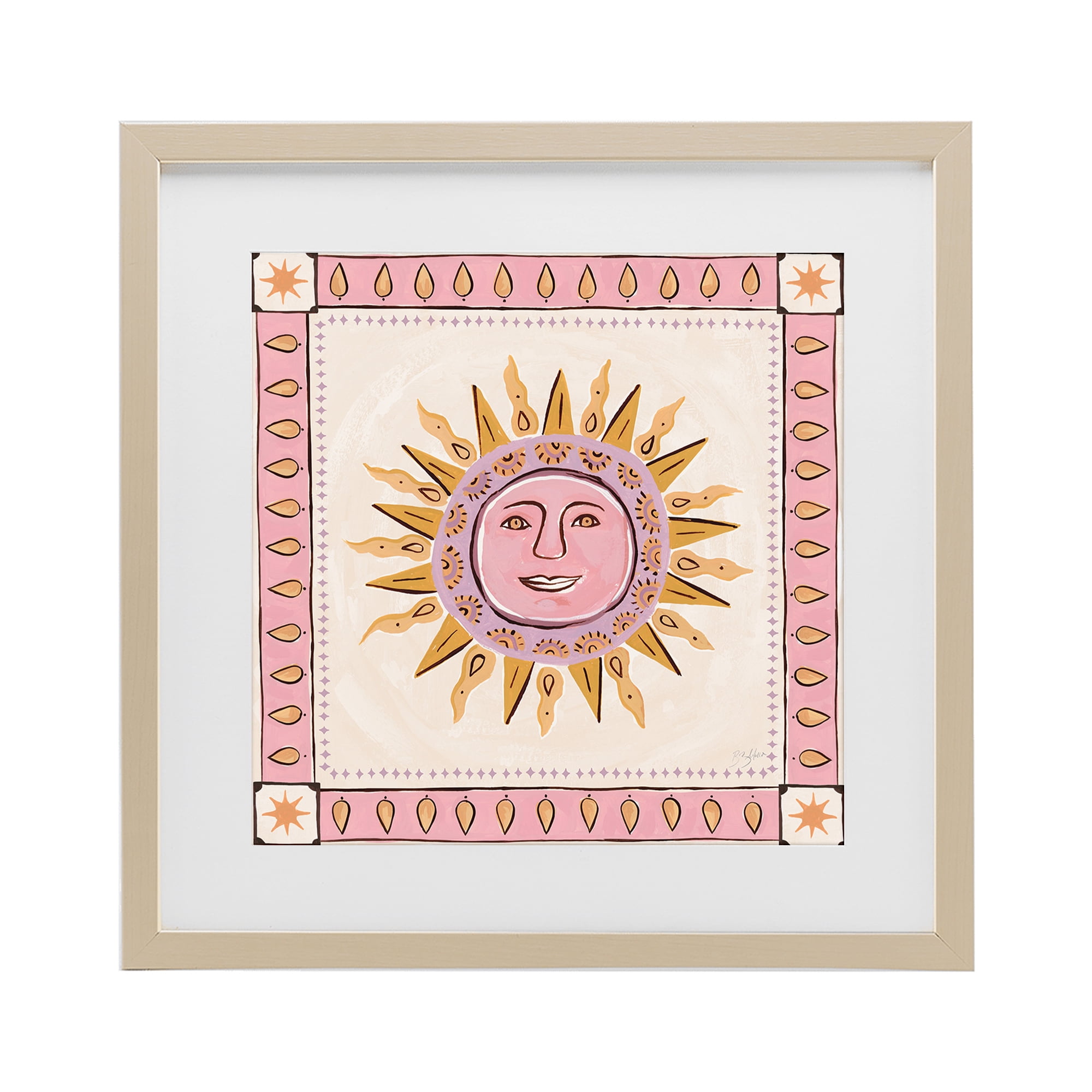 Stupell Industries Smiling Sun with Pink Border Birch Framed Print Under Glass, design by Two If By Sea Studios