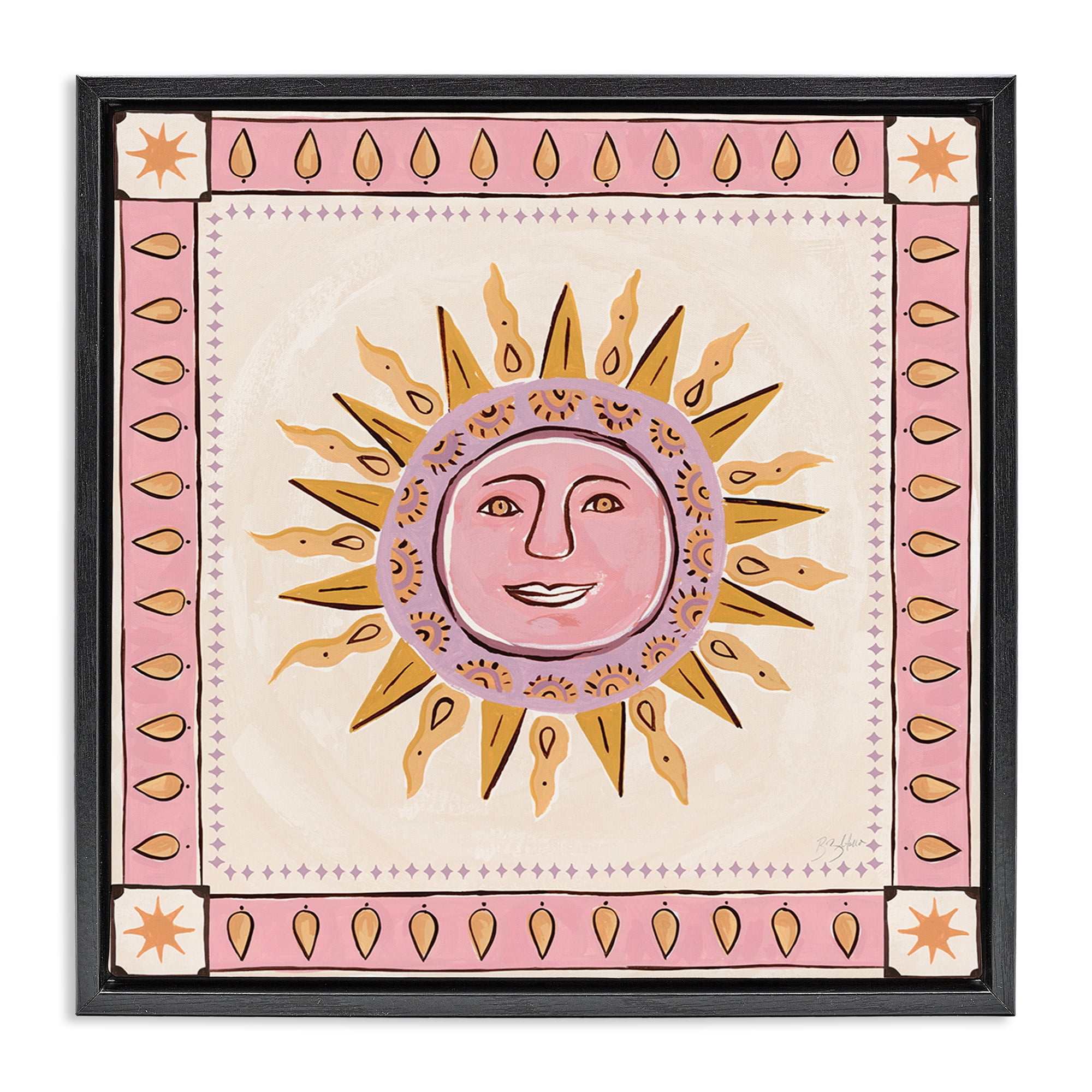 Stupell Industries Smiling Sun with Pink Border Black Framed Floater Canvas Wall Art, design by Two If By Sea Studios